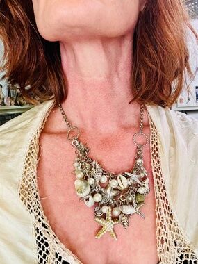 Nautical Coastal Charm Bib Statement Necklace